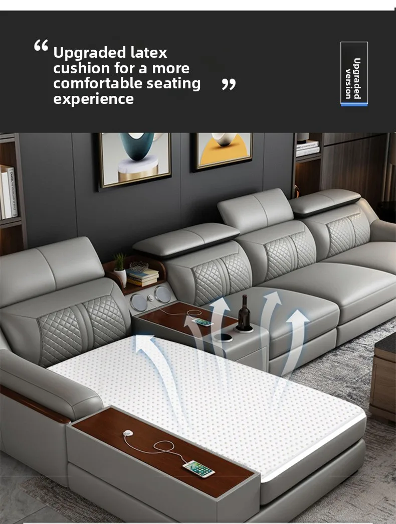 Modern L-Shaped Leather Sofa Set for Living Room USB & Bluetooth Sound