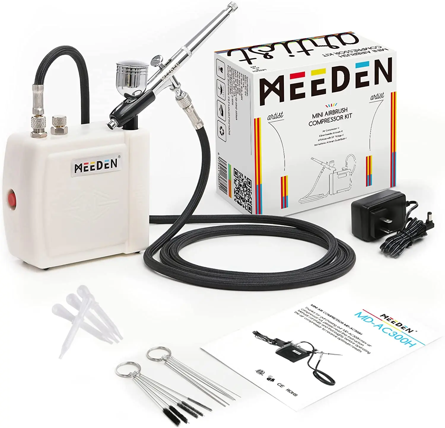 MEEDEN ミニエアブラシキット（コンプレッサー付き）、デュアル