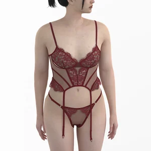 Women's Sexy Adults Bodysuits Corset Lingerie Underwire Bra Set Seamless Floral Breathable Floral Embroidery Hipster Briefs Lace