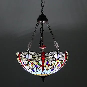 LongHuiJing High End Quality Tiffany Pendant Lamp Dragonfly Stained Glass Lampshade Glass Hanging Lamps Living Hanging Fixture