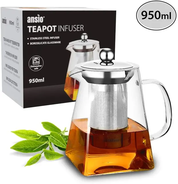 20.3oz - 50.7oz Bamboo Lid Borosilicate Glass Teapot Water Pitcher with  Removable Filter Spout