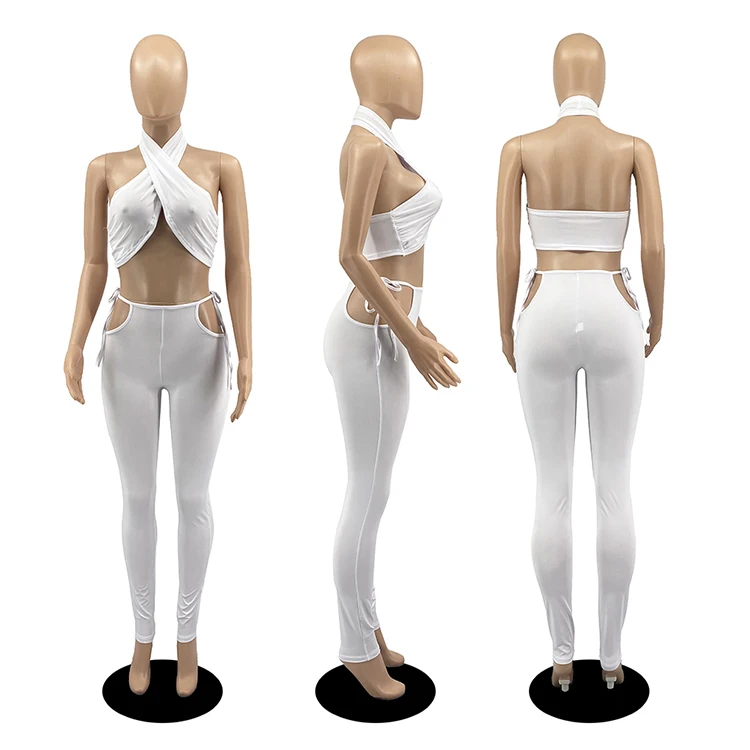 MOEN Best Design Halter Crop Top Sexy New Clothing Kadin setleri Womens 2021 Two Piece Set Women 2 Piece Set