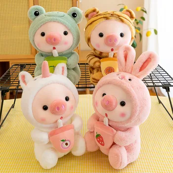 Wholesale Kawaii Milk Boba Cup Pig Plush Toy Stuffed Cosplay Milk Tea Piggy Plush Pillow