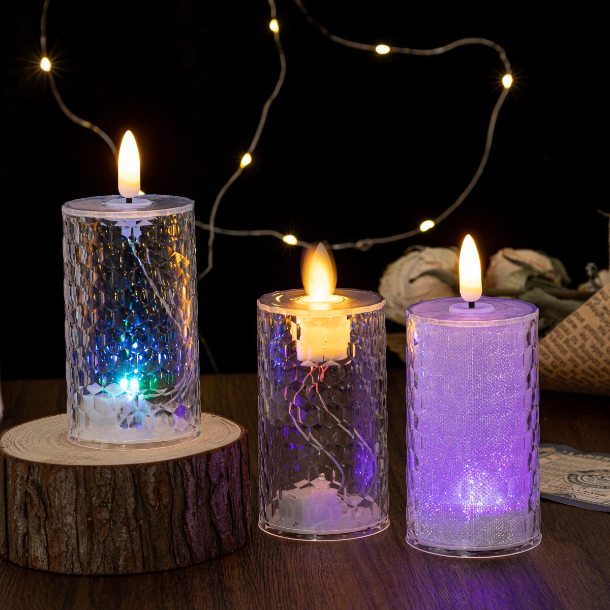 product transparent plastic honeycomb candles can be customized halloween ramadan christmas prints colorful lights flameless led candles-30