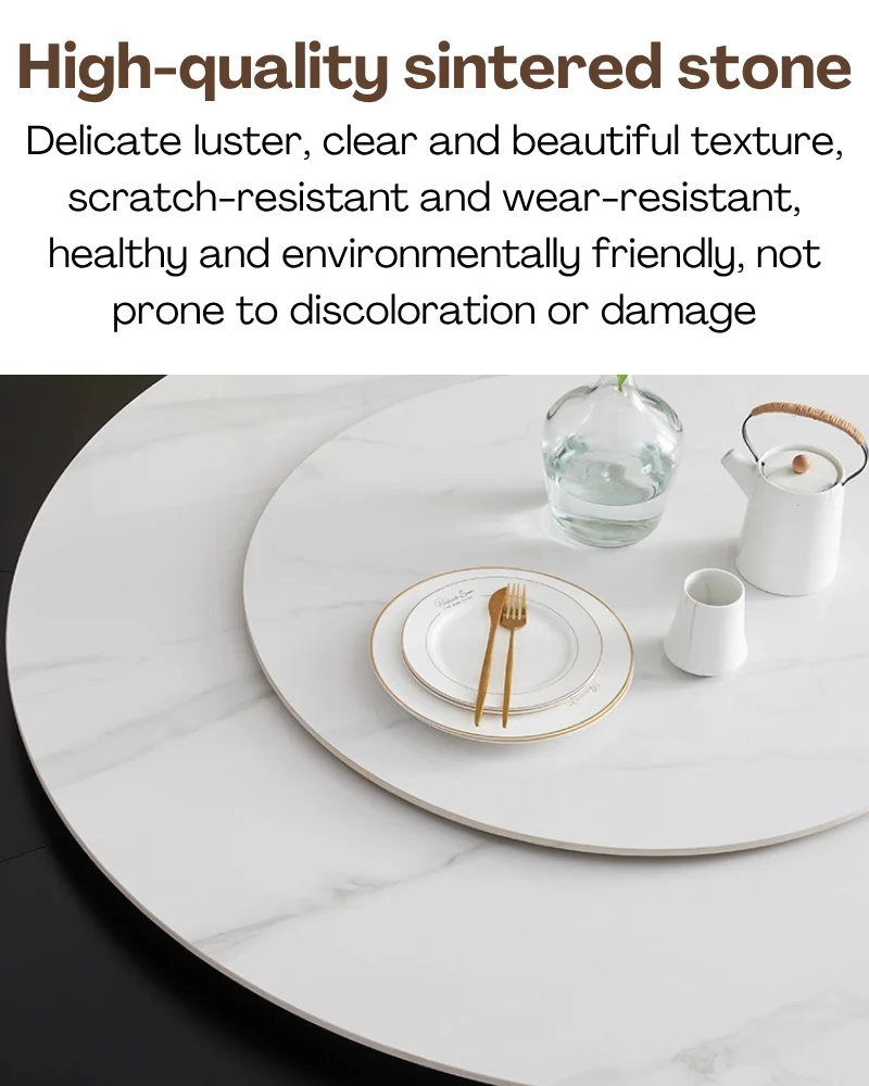 Retro Elegant Practical Wooden Tabletop Metal Base Turntable Expandable Dining Table Dining Room Restaurant Reception Room Hotel