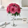 Vintage rose red five-flower silver stemmed glass