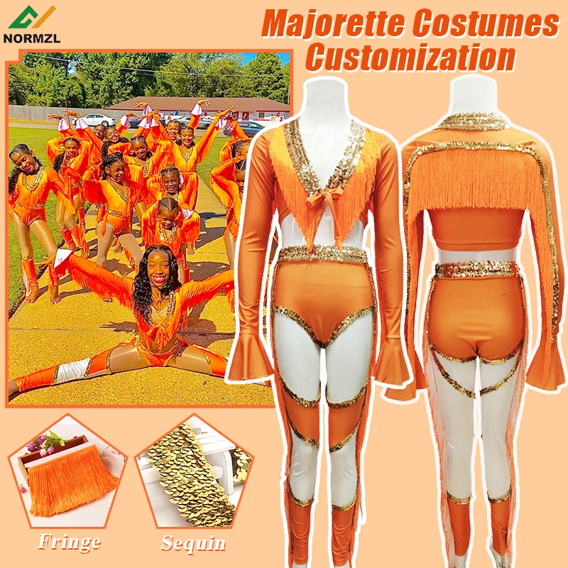 Normzl Custom Majorette Dance Uniforms Kids Free Design Shiny Sequins And Fringes Majorette 
