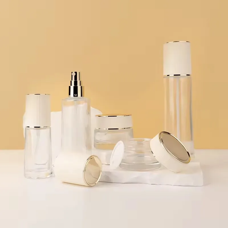 Supplier Empty Glass Packaging Cream Container Jar Skincare bottles Set Cosmetic with pump sprayer 30g50g40ml100ml120ml factory