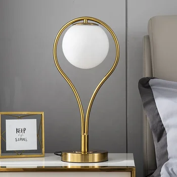 Nordic style ball iron bronze natural black indoor table lamp decorative lamp installed in the bedroom of the family hotel