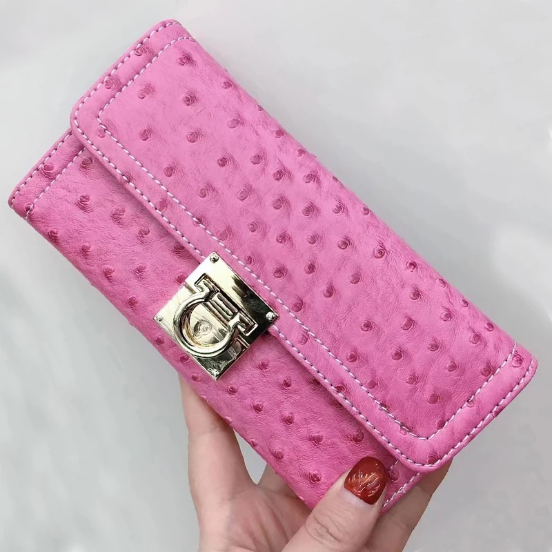 Wholesale Hot Sales Ostrich Pink Clutch Wallet Women Sexy Leather