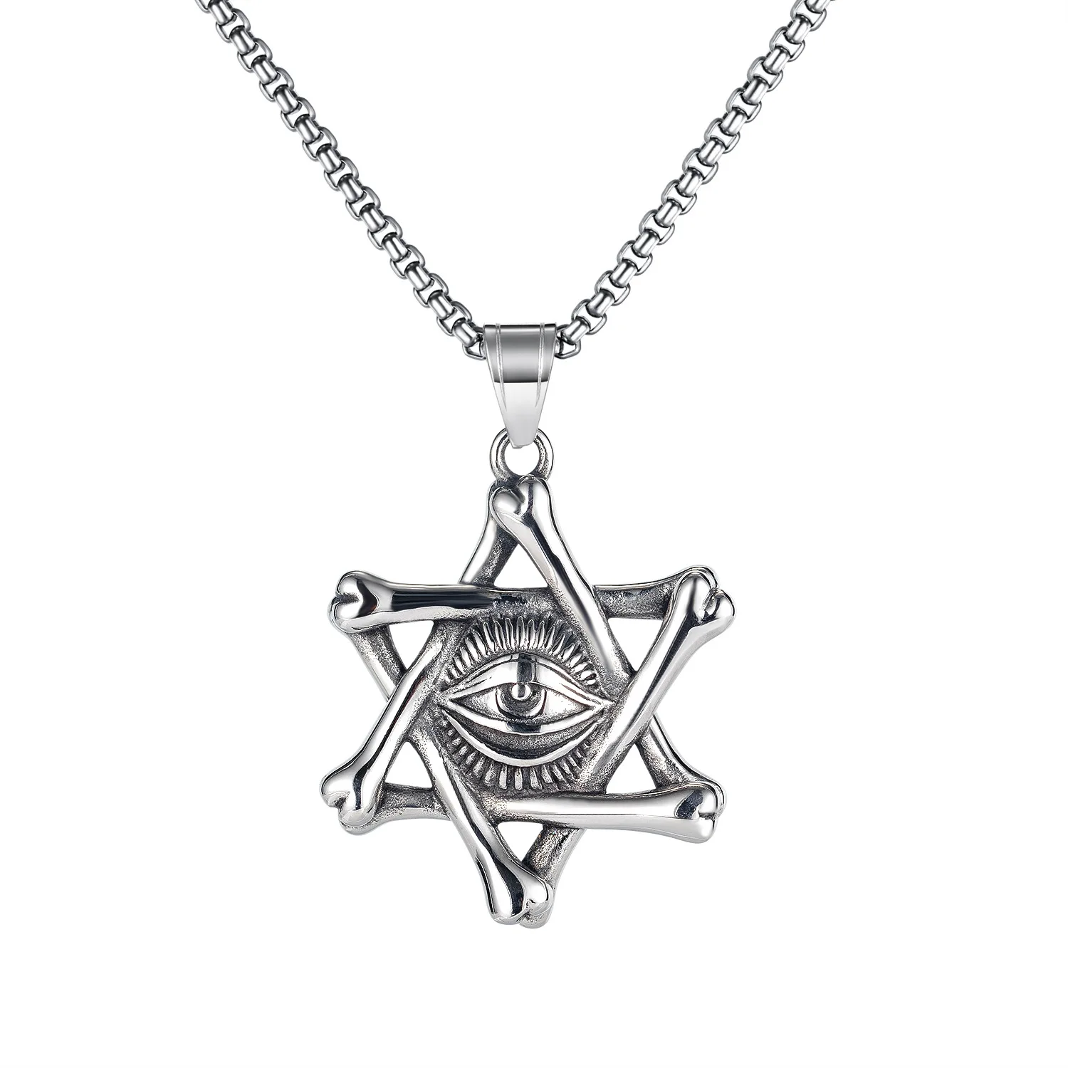 国内で当店のみ Devil666ish - Pearl hexagram necklace Hexagram Devil's Eye Necklace - Stainless Steel Pendant