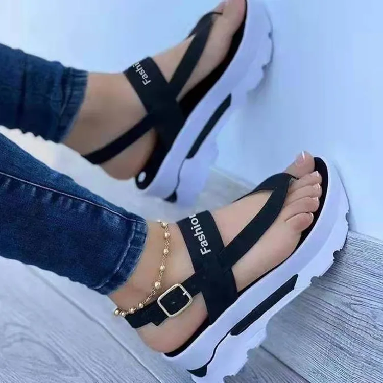 2024 New The new Summer plus-size wedge-toe clasp sandals for women with platform soles and Roman sandals for women