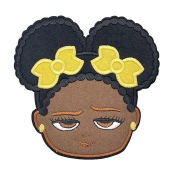 High quality African girl pain expression embroidery patch can be sewn and ironed for women's embroidered fabric patch