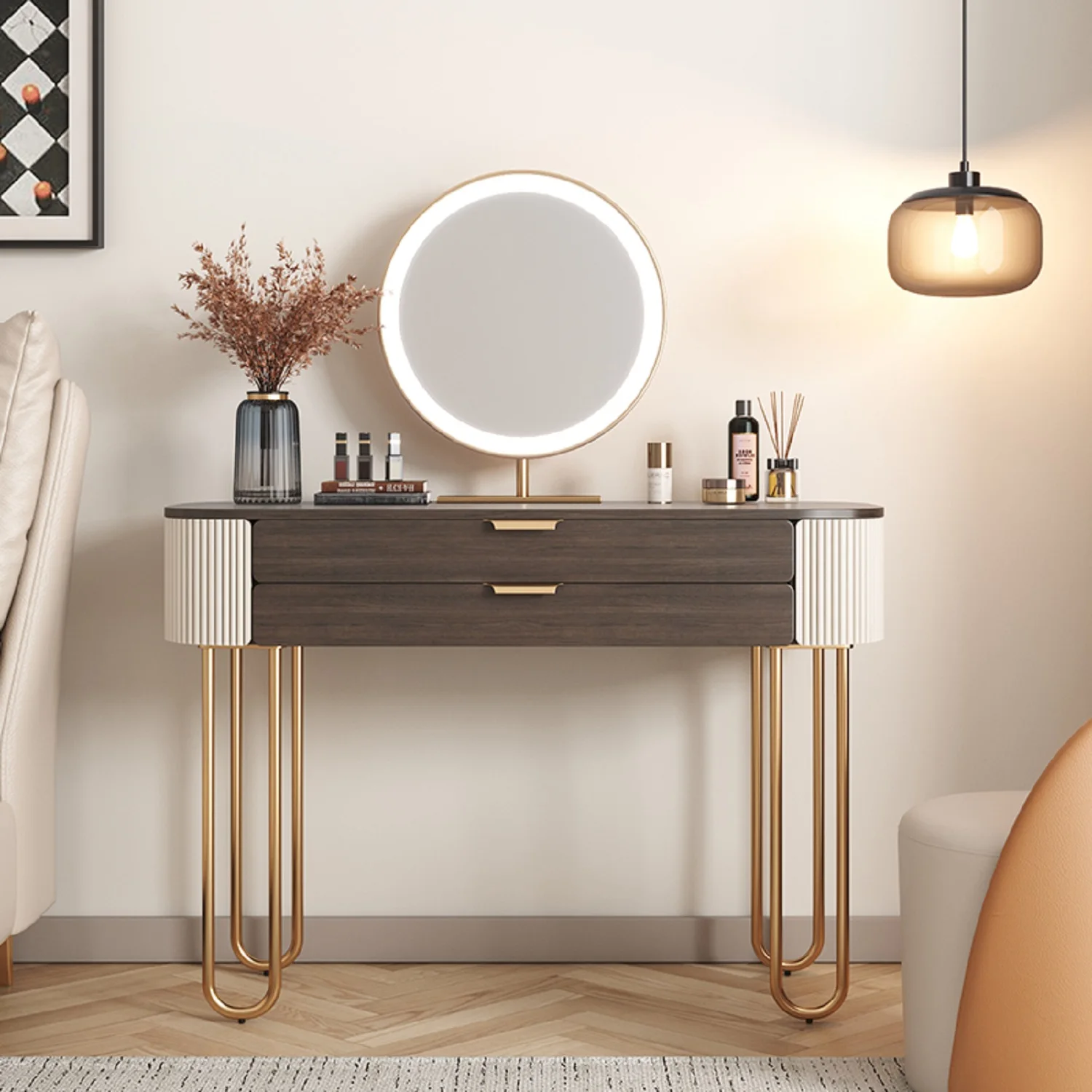 High End Luxury Style Bedroom Furniture Storage Girls Dresser Modern European Make up Nordic Dressing Table with Mirror