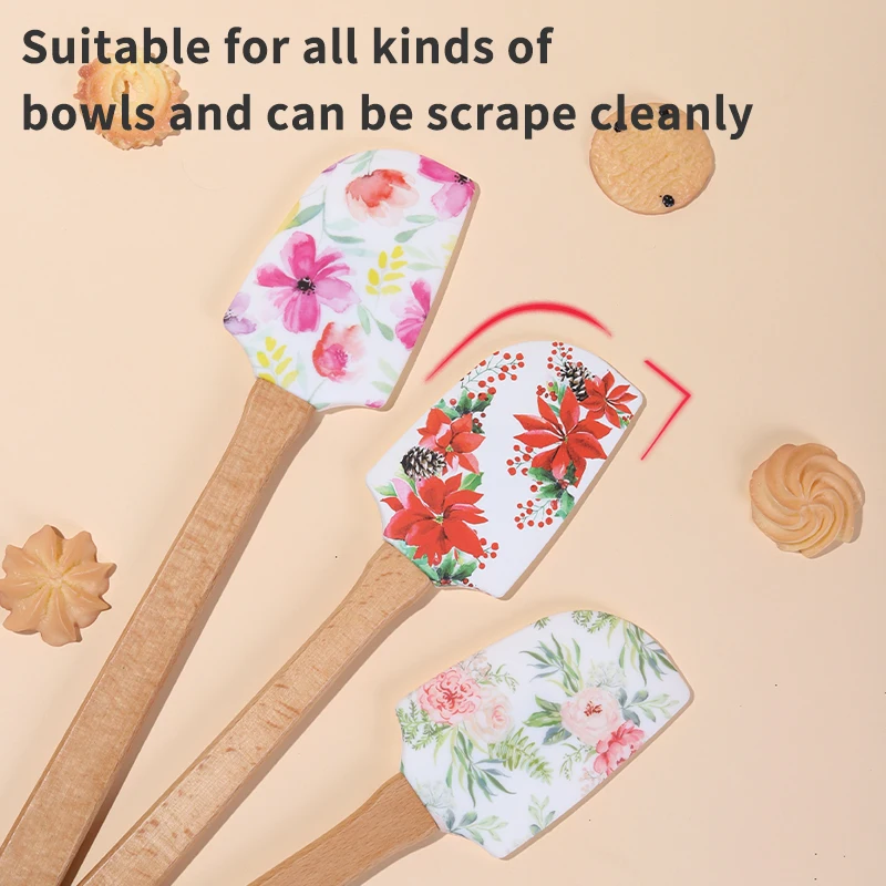 Newest Flowers Pattern Large Pointed Head Kitchen 43g  Baking Silicone Spatula  Food Grade Cake Cream Scraper