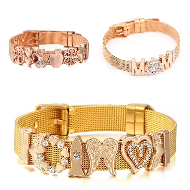 Hot Selling Diy Jewelry Angel Wings Watch Band Bracelet Rose Gold Plated Cz Knot Heart Bangles For Gifts