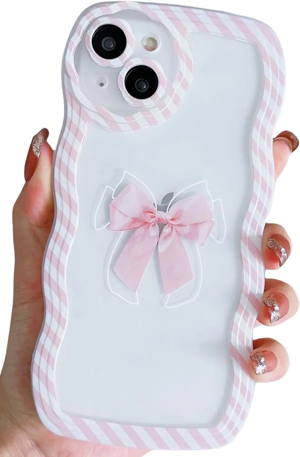 Cute Case for iPhone 16 Pro Max Clear with Bow Design for Women Girls Aesthetic Cute Stripe Frame Wavy Soft Shockproof Covers manufacture