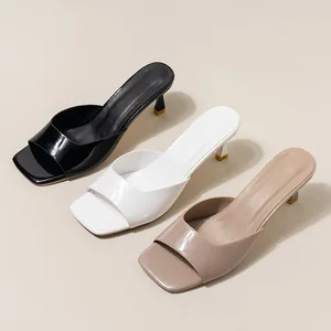 QuiteS High Heels Sandals 2026 Summer New Large Size 42 Wholesale Square Head Slim Slippers for Women