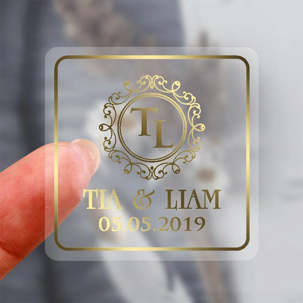 Logo Name Custom Stickers Printing Transparent Labels Clear Gold Foil Self Adhesive Private Sticker