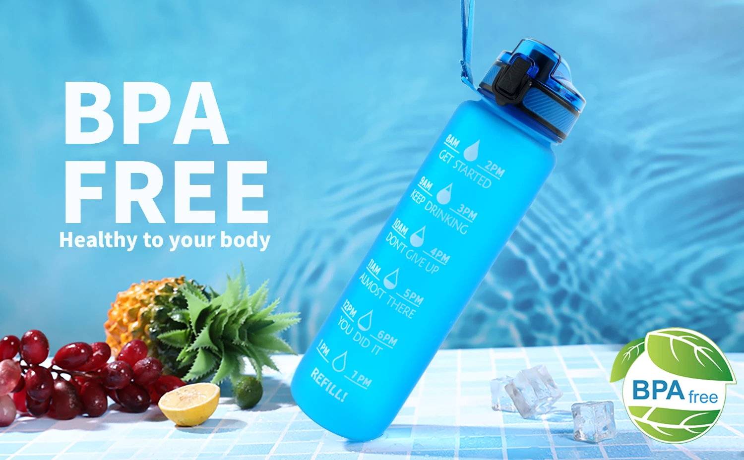 32oz Motivational Fitness Sports Water Bottle with Time Marker & Fruit ...