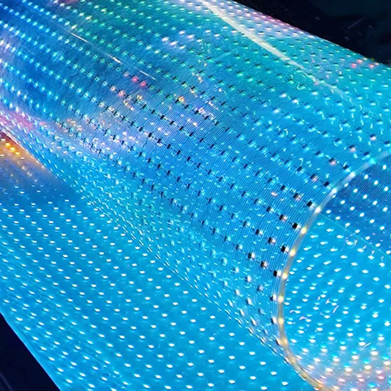 Panneau adhésif flexible pour écran LED, décoration de fenêtre en verre, écran vidéo, film LED transparent