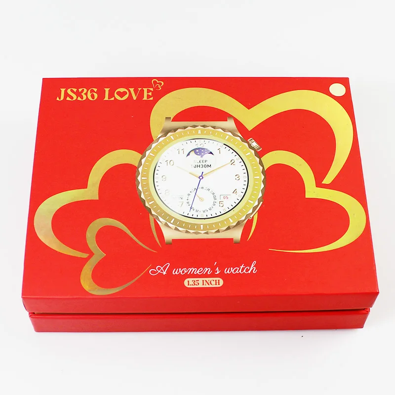 Gold JS36 LOVE Smart Watch 2023 Heart Rate Fitness tracker Wireless Charging Metal Leather Band Women Smart Watch JS36