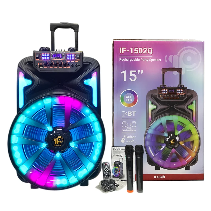 Wireless Portable Party Speaker 15 Inch Speaker If-1502Q Big New Trolley  Speaker With Double Wireless Microphone IFeiGift - Main Image