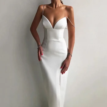 Cotton Elegant Bodycon Dress For Women 2022 Summer Casual White Black Sexy Evening Party Midi Dresses