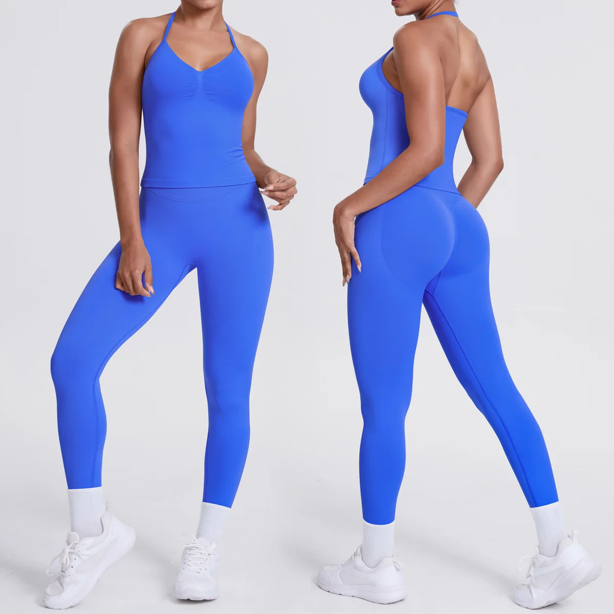 High-Waisted Seamless Yoga Sports Suit Halter Neck Quick-Dry Fitness Running Wear Breath