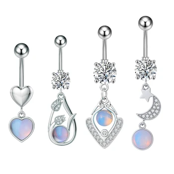 10Pcs/Set Stainless Steel Opal Inlaid With Copper Belly Ring Piercing Jewelry Ladies Classic Elegant Belly Piercing Jewelry