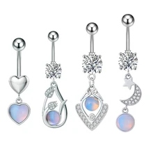 Stainless Steel Opal Inlaid With Copper Belly Ring Piercing Jewelry Ladies Classic Elegant Belly Piercing Jewelry