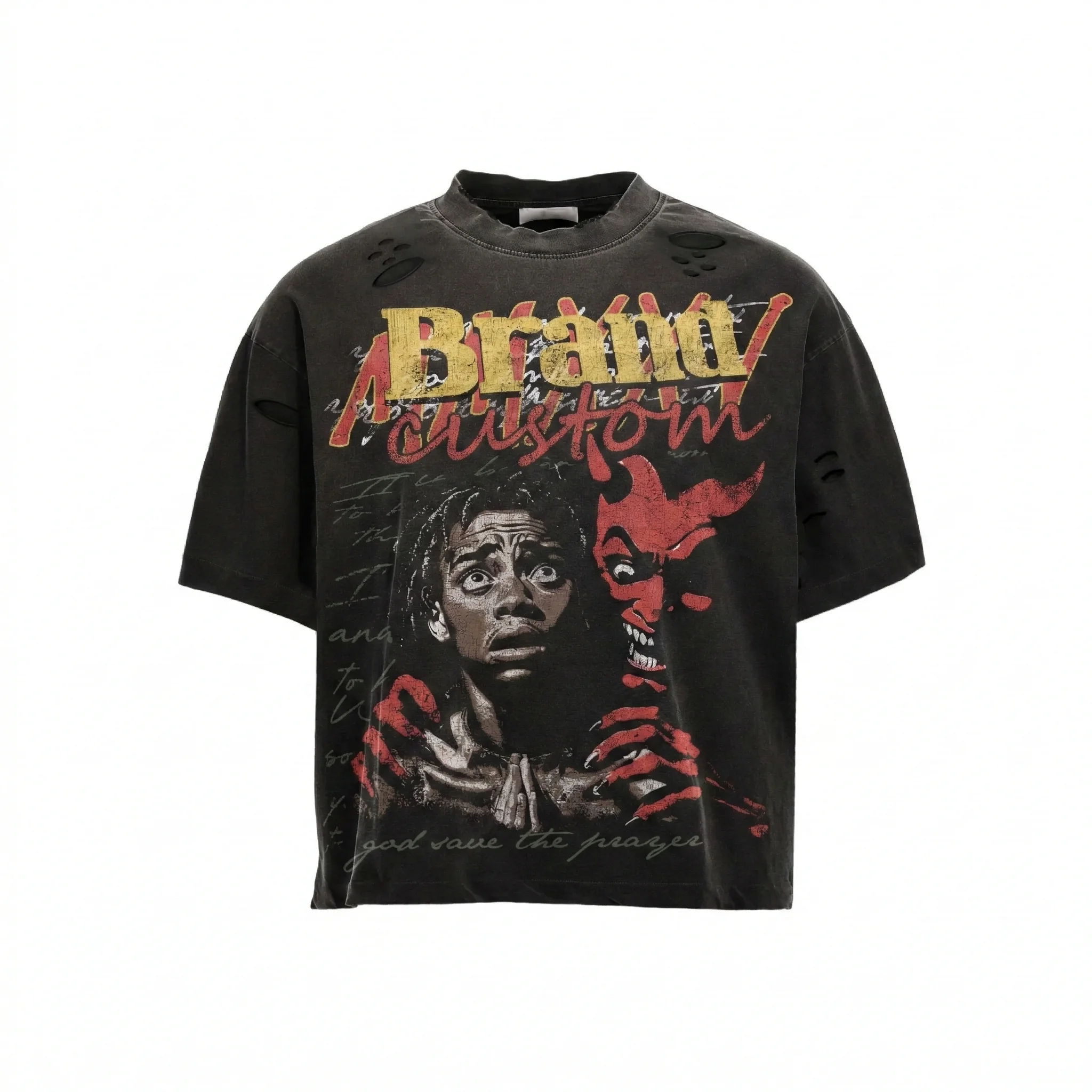 Męskie streetwearowe T-shirt z 100% bawełny w kroju boxy, niestandardowe, hurtowe, z efektem starzenia kwasowego, z cyfrową drukowaniem graficznym