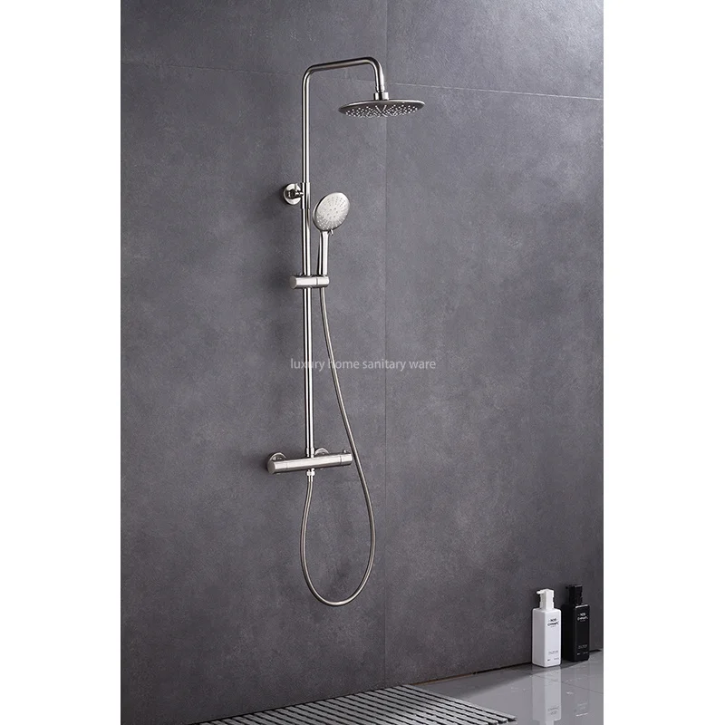 High-quality Round bar Constant Temperature Sunflower Hand-sprayed Rain Shower Faucet Kit with Adjustable Height.