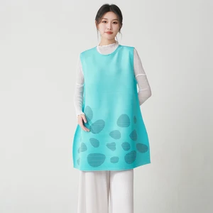 2025 Newest Design Women's Elegant Tops High Quality Summer Women's Sleeveless Shirts Pleated Printed Casual T-shirts