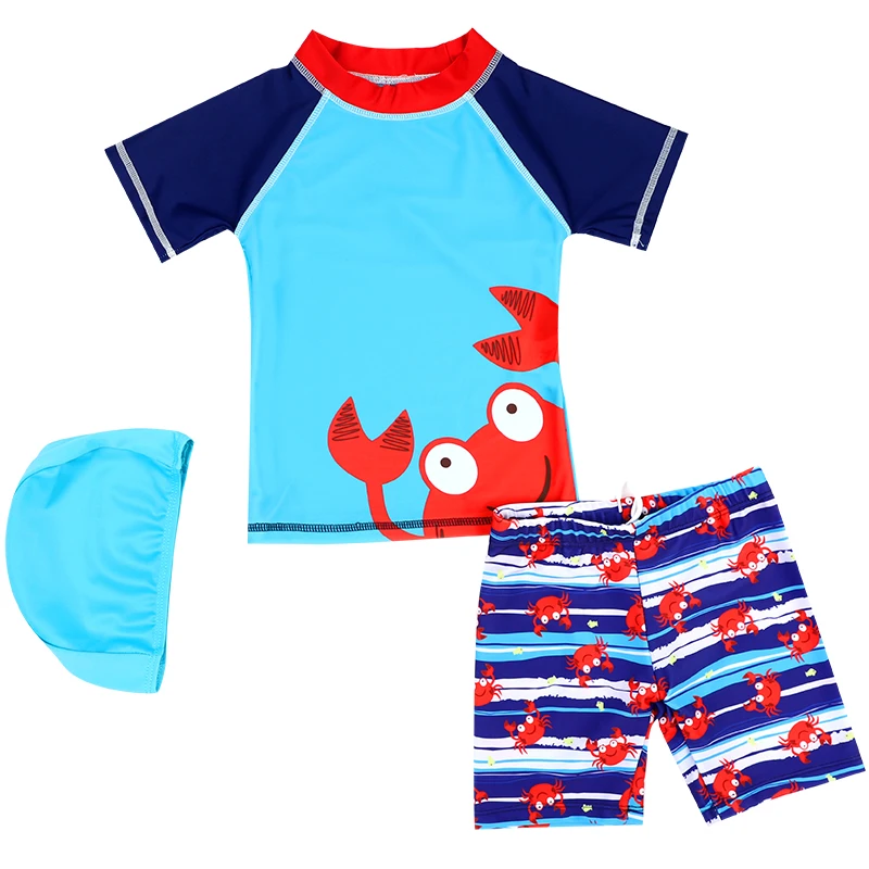 Baby Toddler Boys Two Pieces Swimsuit Set Crab Bathing Suit Rash Guards with Hat UPF 50+ 