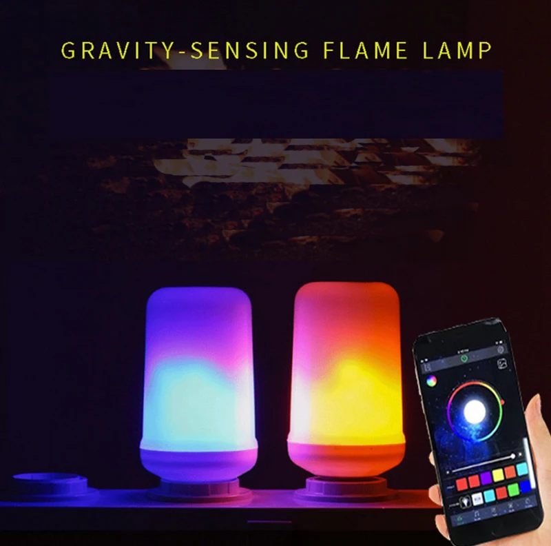 RGB Led Flame Effect Light Bulb Smart APP Control E26 Fire Light With Gravity Sensor Christmas Decorations Indoor Outdoor