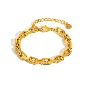 Simple Adjustable 18k Gold Plated Stainless Steel Bracelet Chunky Cuban Link Chain Fashion Bracelets for Women