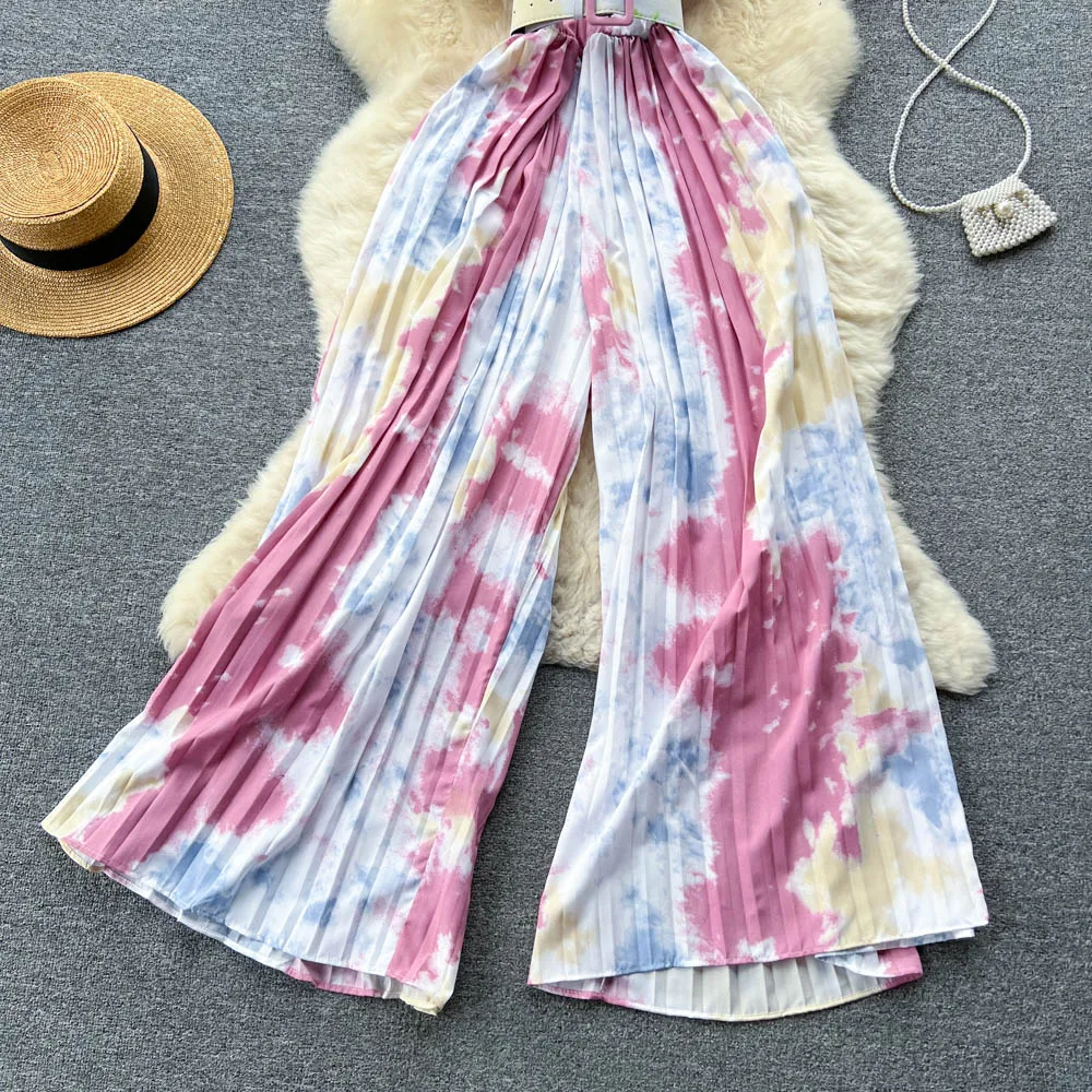 Tie Dyed Printed Rainbow Color Halter Jumpsuit For Women In Summer Slim ...