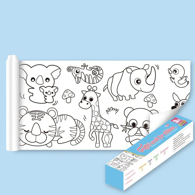 Creative New Design Sticky Drawing Paper Toddlers DIY Painting Toy 3 Meters Cartoon Graffiti Scroll