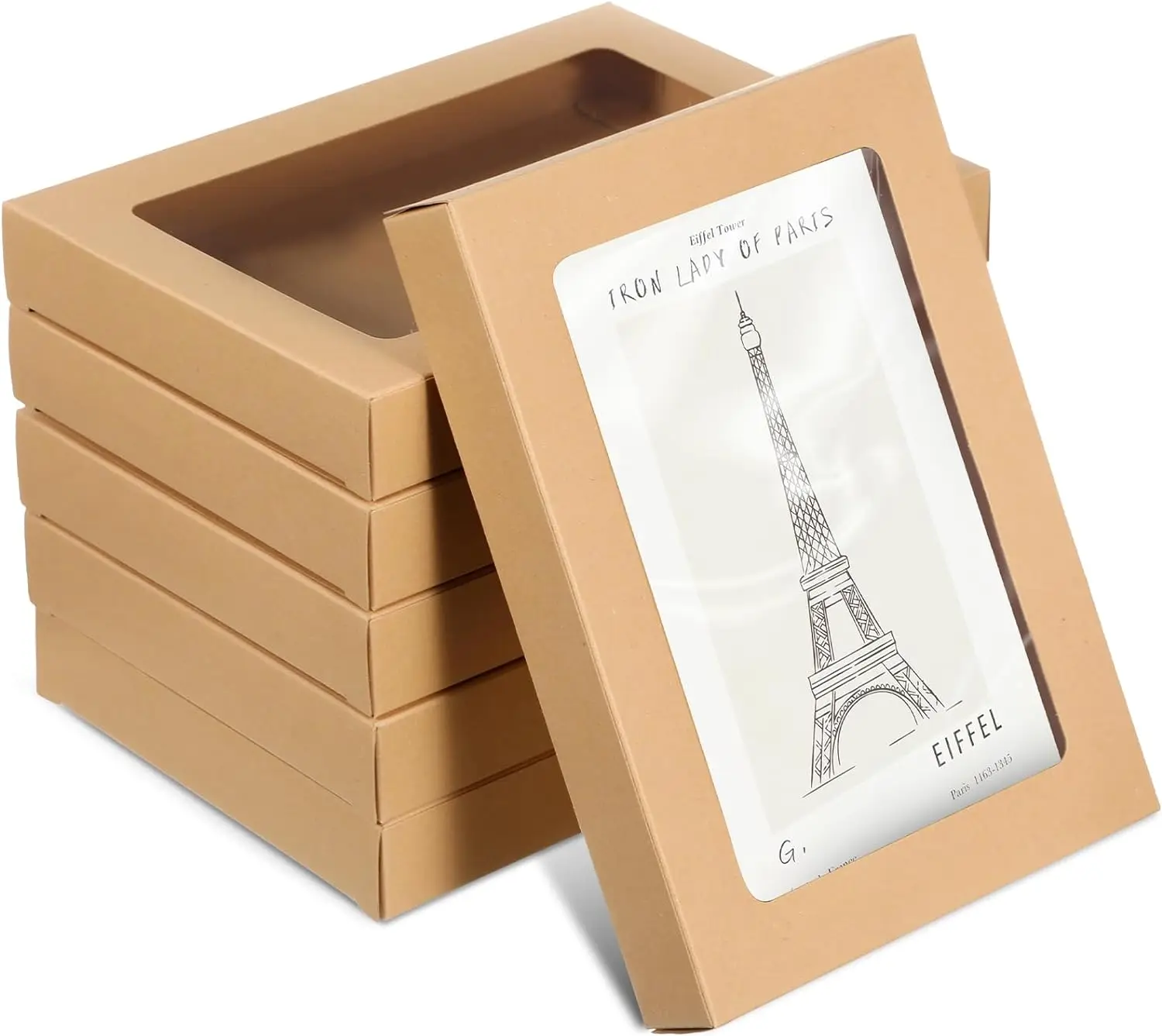 Custom Greeting Card Storage Box Kraft Paper Box with PVC Transparent Window Applicable Bulk Frame Photo Storage Box