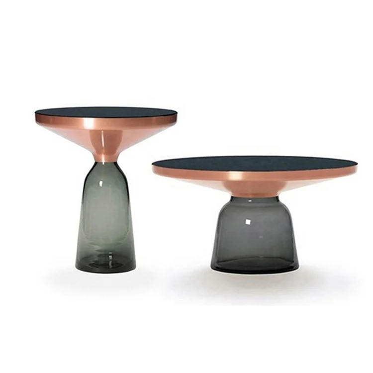 Standard Size Customized Classic Luxury Colorful Bell Shape Round Glass Coffee Table