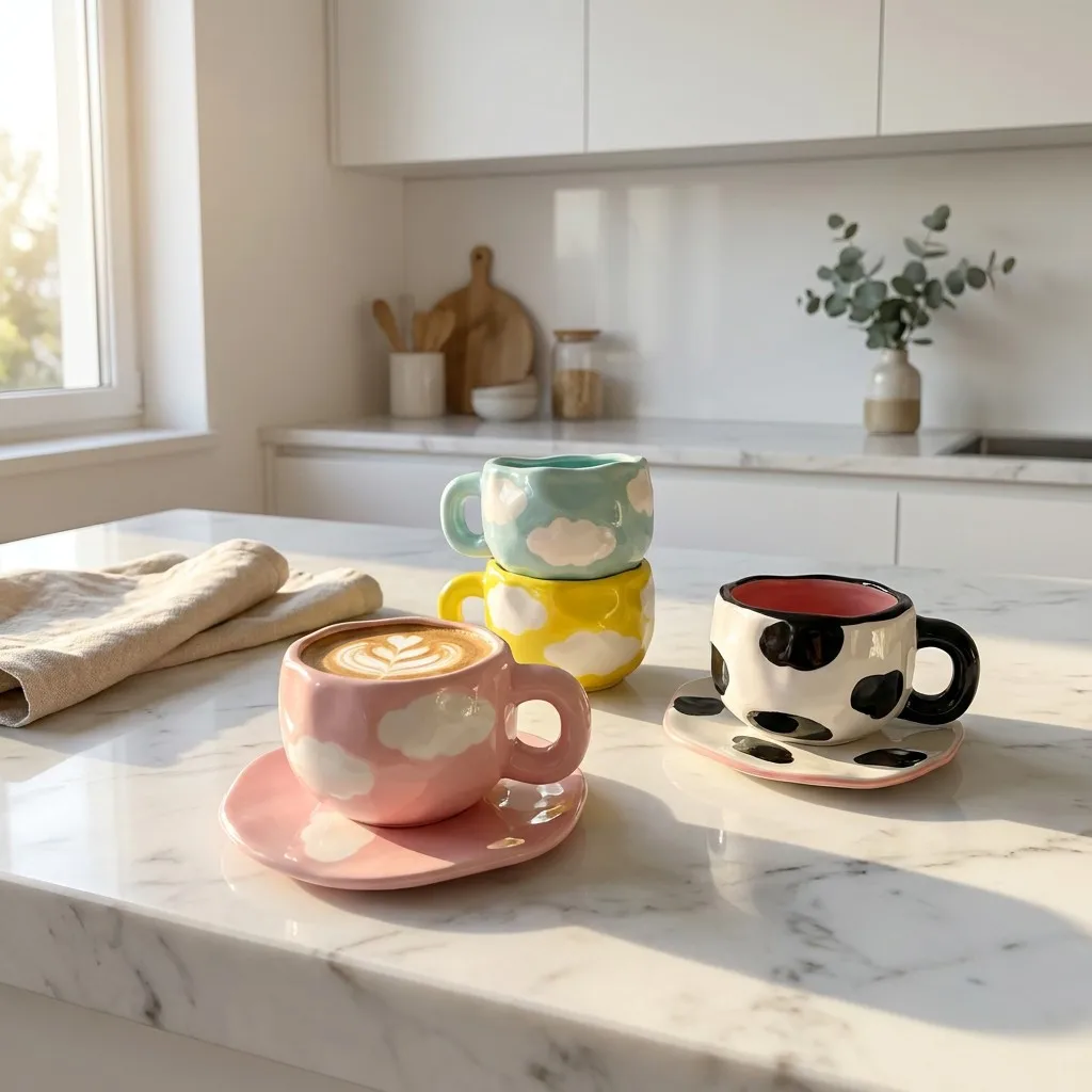 New Pattern Cheap Bulk Sale Pink Hand Made Ceramic Contemporary Tea Cup and Saucer for Back to School