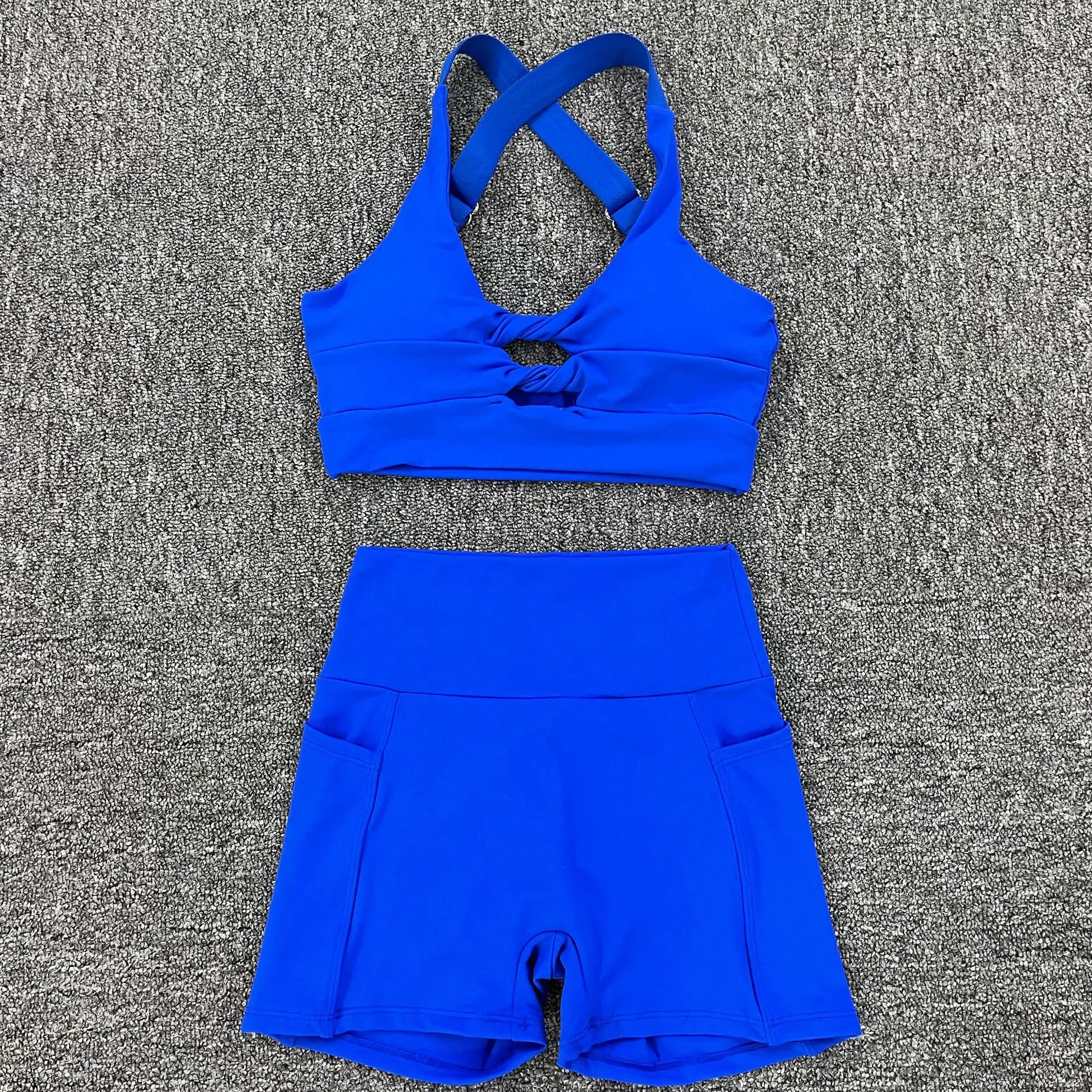 Custom Active Wear Custom Workout No Front Seam Shorts Set Sports Yoga 2 Piece Women Sexy Short Set details