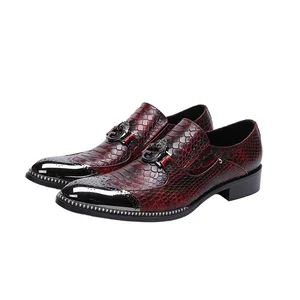 Luxury Men's Designer Formal Shoes Flat Pointed Oxfords in Wine Red Leather Autumn Slip-On Closure Fashionable Dress Shoe