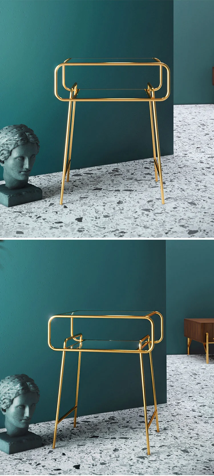 Linsy Modern Luxury Nordic Bed Side Table Glass Gold Comodini French Bedside Lamp Table Organiser Night Stand Bedroom EO1B