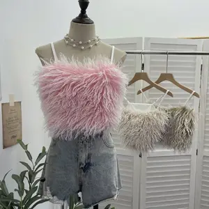 Dropshipping 2026 Winter Hot Selling Fashion Crop Top Furs Boutique Sexy Women Tank Tops