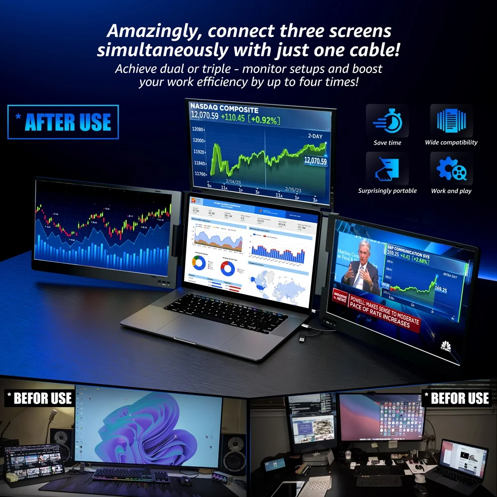 Quadruple Triple Screen Extender - 14inch Portable Monitor