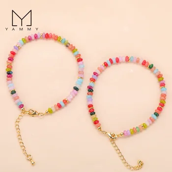 Lucky Fashion Natural Stone Bangle Beads Colorful Jade Crystal Charms Bracelet Jewelry Manufacturer