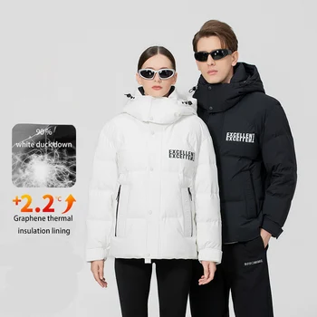 Winter men's and women's short 90% white duck down thickened down jacket with hood coat