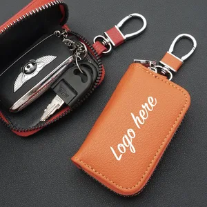 Custom Logo Print Service Wholesale Fashionable Zipper Key Bag PU Leather Car Key Holder Men Women Lipstick Coin Storage Bag